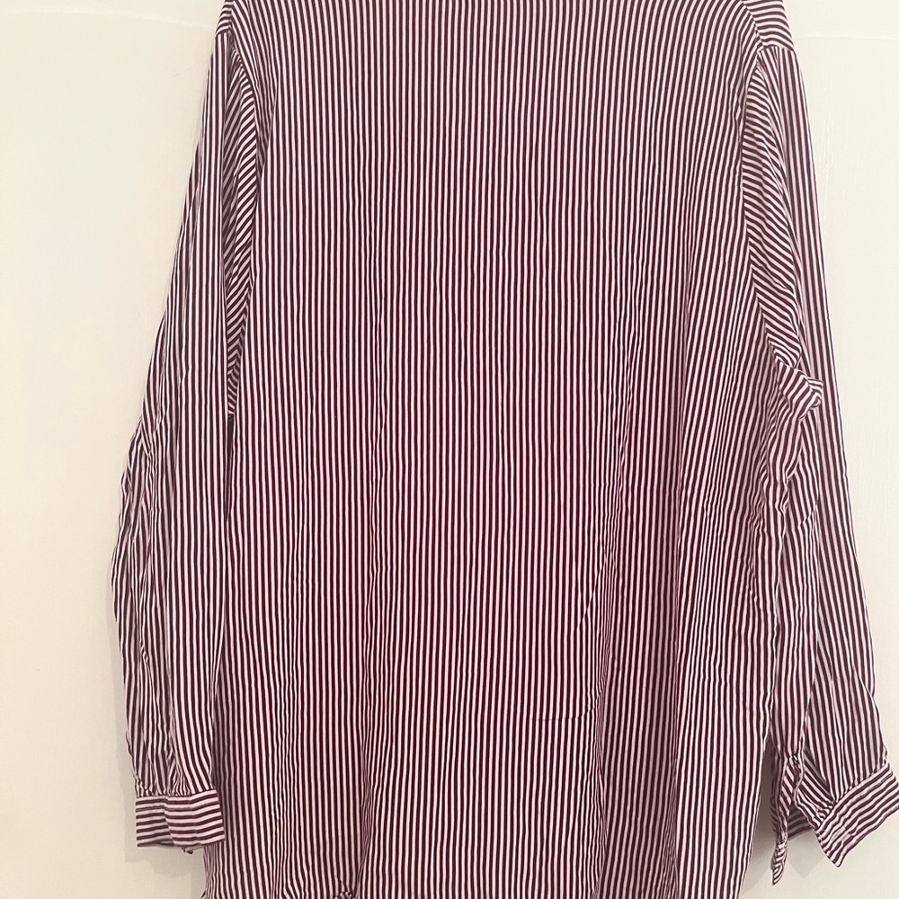 MARKS & SPENCER Womens Top Blouse Striped Red White Burgundy Cuffed Pocket - Picture 5 of 8